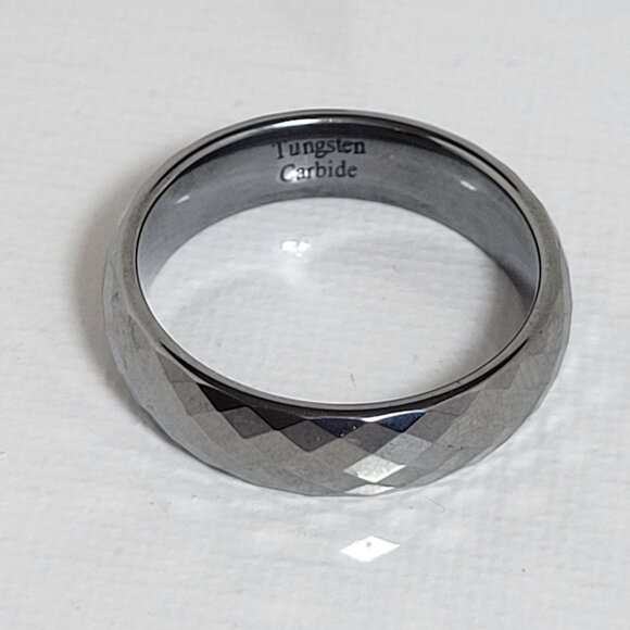 Tungsten Carbide Ring Silver Faceted Wedding Band Comfort Fit Men Women Size 11 - Picture 2 of 4
